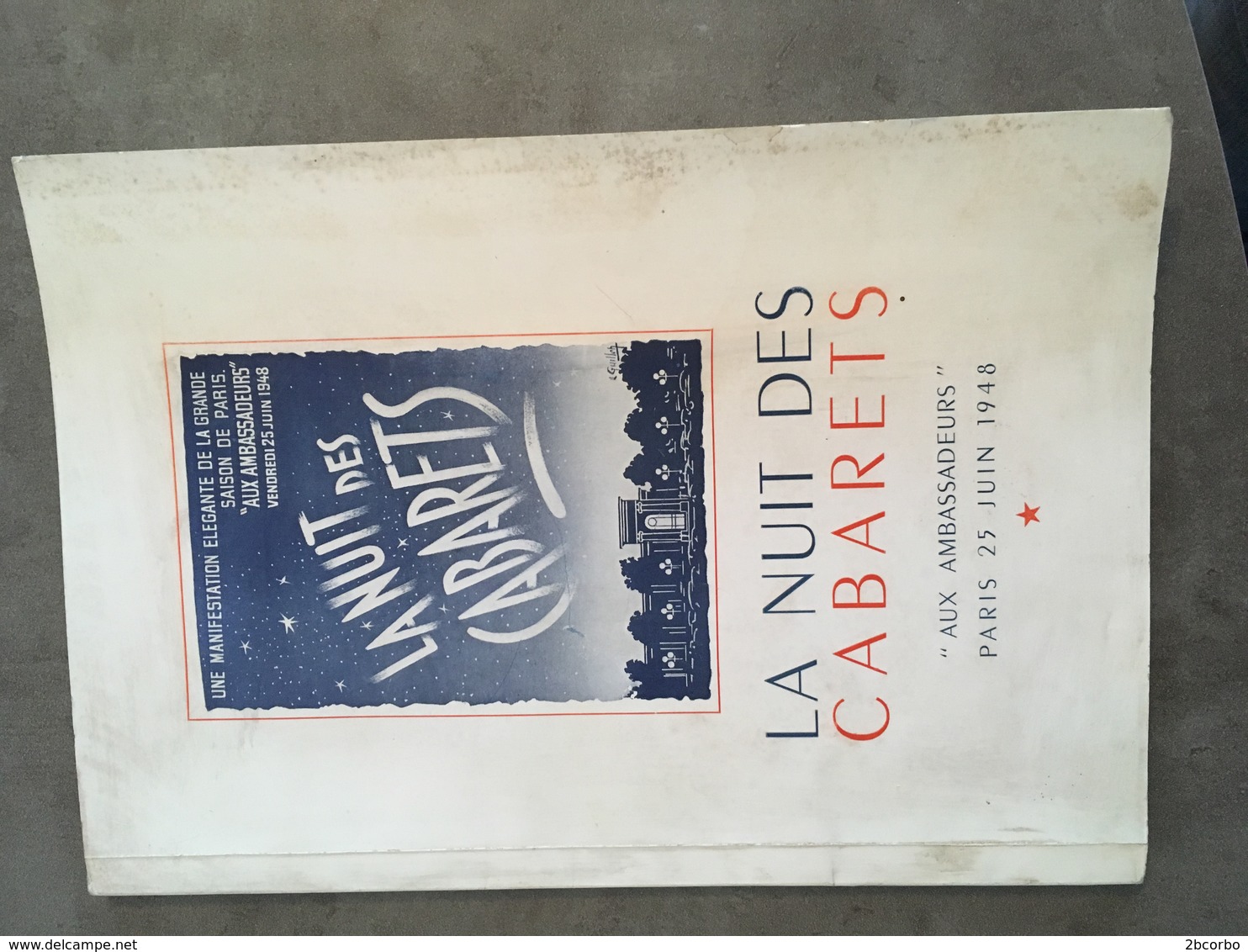 PARIS PROGRAMME LA NUIT DES CABARETS AUX AMBASSADEURS PARIS 25 JUIN 1948 - Programmes