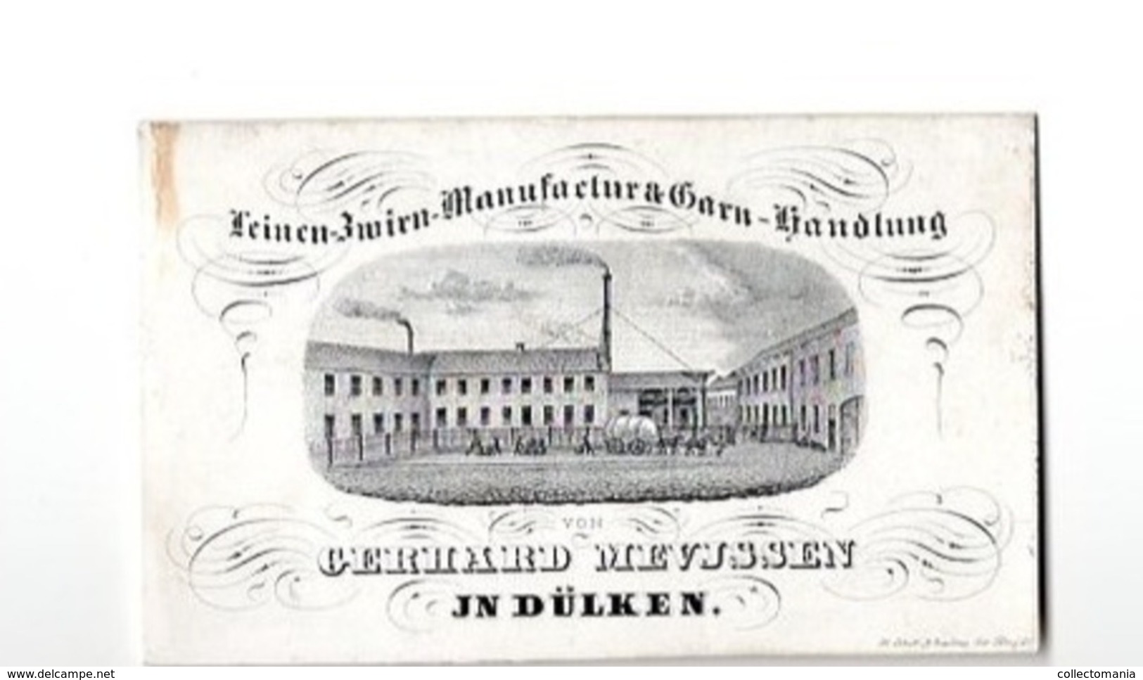 1 Porseleinkaart 1850 Dülken Manufaktur GARN Zwirn GERHARD MEVJSSEN  Litho SCHOT Schött In REIDT Viersel - Porcelana