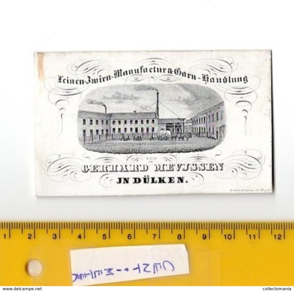 1 Porseleinkaart 1850 Dülken Manufaktur GARN Zwirn GERHARD MEVJSSEN  Litho SCHOT Schött In REIDT Viersel - Cartes Porcelaine