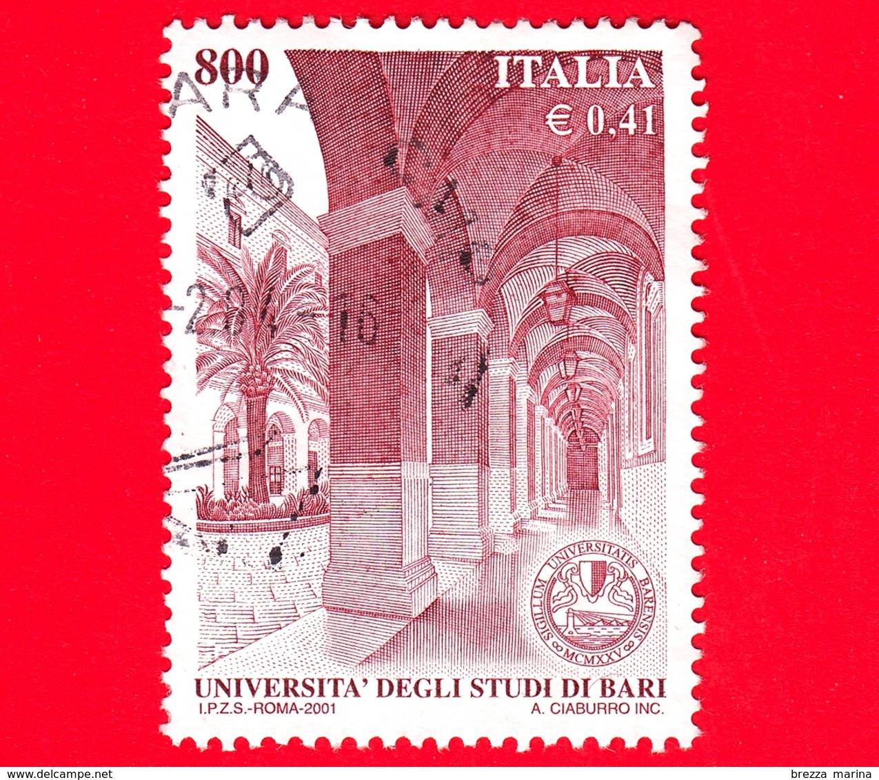 ITALIA - Usato - 2001 - Università Degli Studi Di Bari - 800 L. - 0,41 € - 2001-10: Oblitérés
