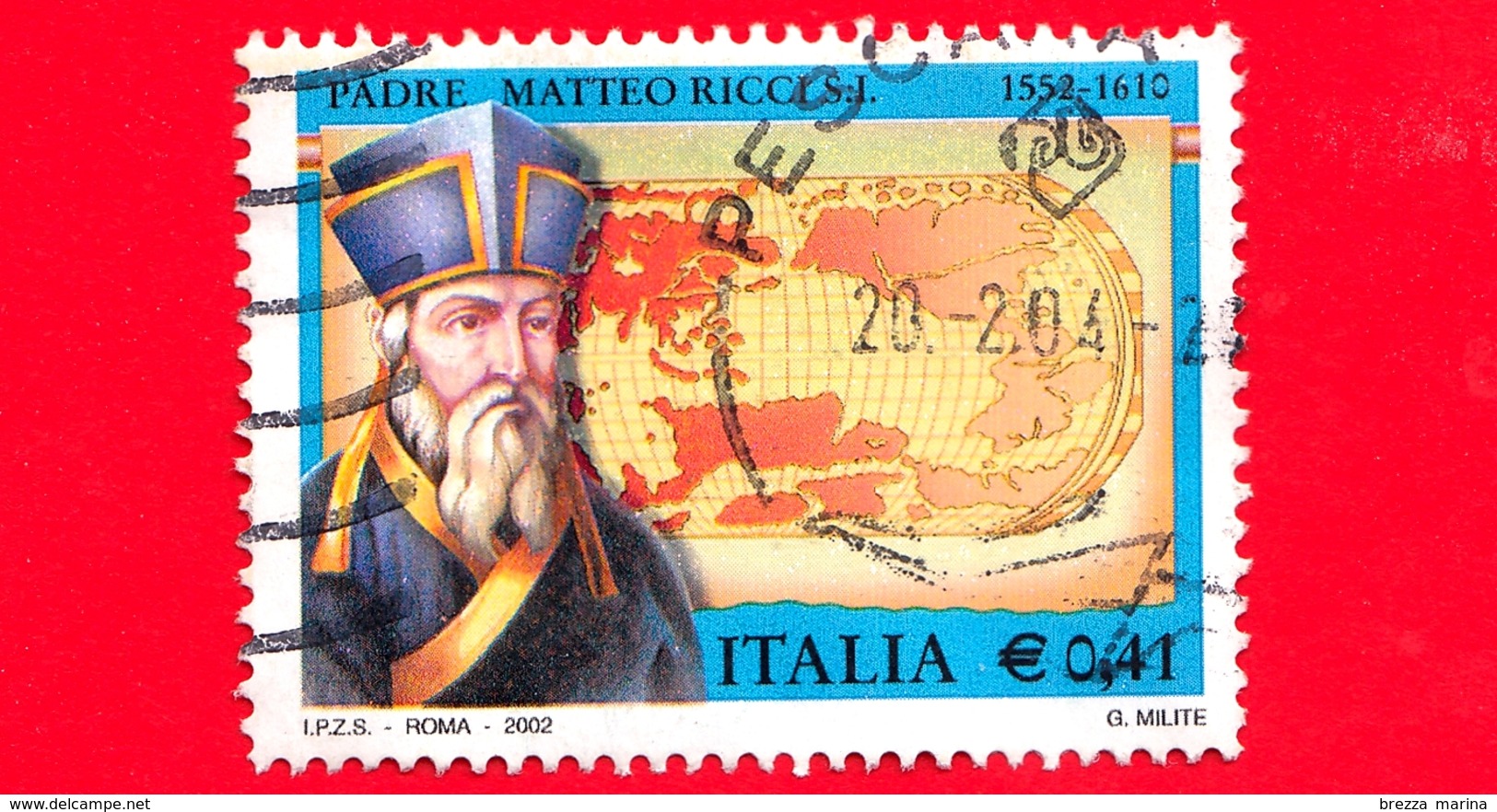 ITALIA - Usato - 2002 - 450º Anniversario Della Nascita - Ritratto Di Padre Matteo Ricci E Carta Geografica 0.41 - 2001-10: Usati