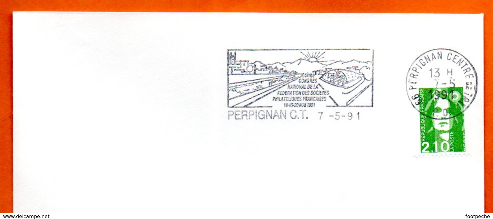 34  PERPIGNAN C.T.  SOCIETES PHILATELIQUES FRANCAISES  1991 Lettre Entière N° MN 494 - Oblitérations Mécaniques (flammes)