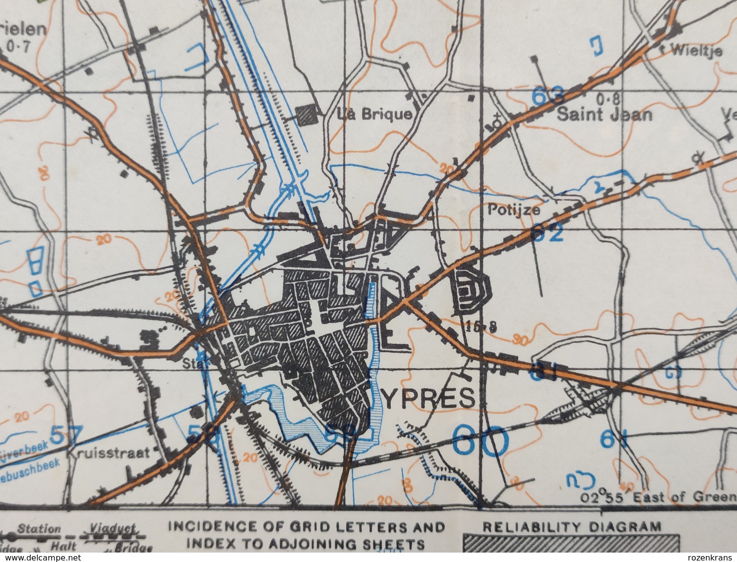 Militaire En Topografische Kaart UK War Office 1943 World War 2 WW2 Ieper Ypres Roeselare Zonnebeke Passendale Langemark - Topographische Kaarten