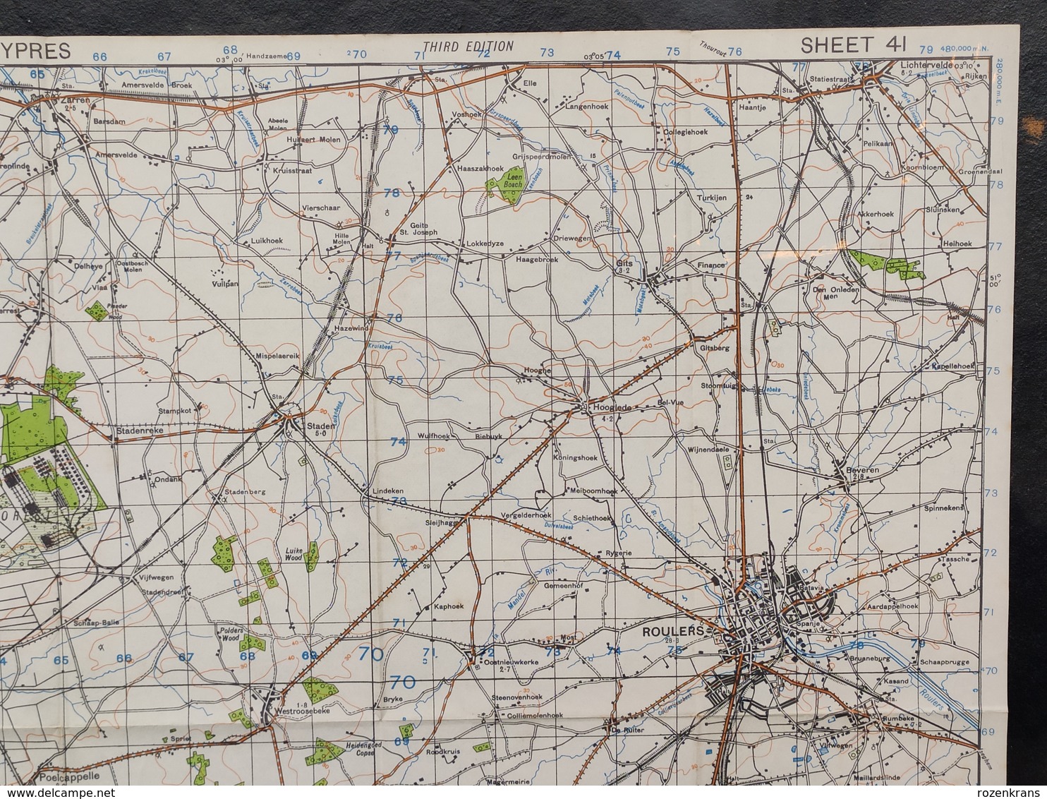 Militaire En Topografische Kaart UK War Office 1943 World War 2 WW2 Ieper Ypres Roeselare Zonnebeke Passendale Langemark - Topographische Karten