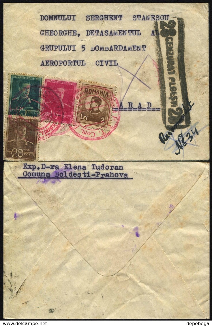 Romania 1944 - Censored Reg. Military Mail, Red Cachet Agentia PTT Com. Boldesti - Arad, Cenzurat Ploesti 28. - Rumänien