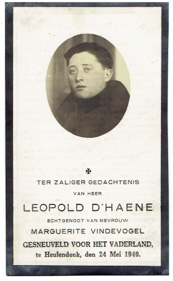 Leopold D'HAENE Geb. Kortrijk 1911 - Gesneuveld Voor Het Vaderland Heulendonk 24 Mei 1940 - Devotion Images