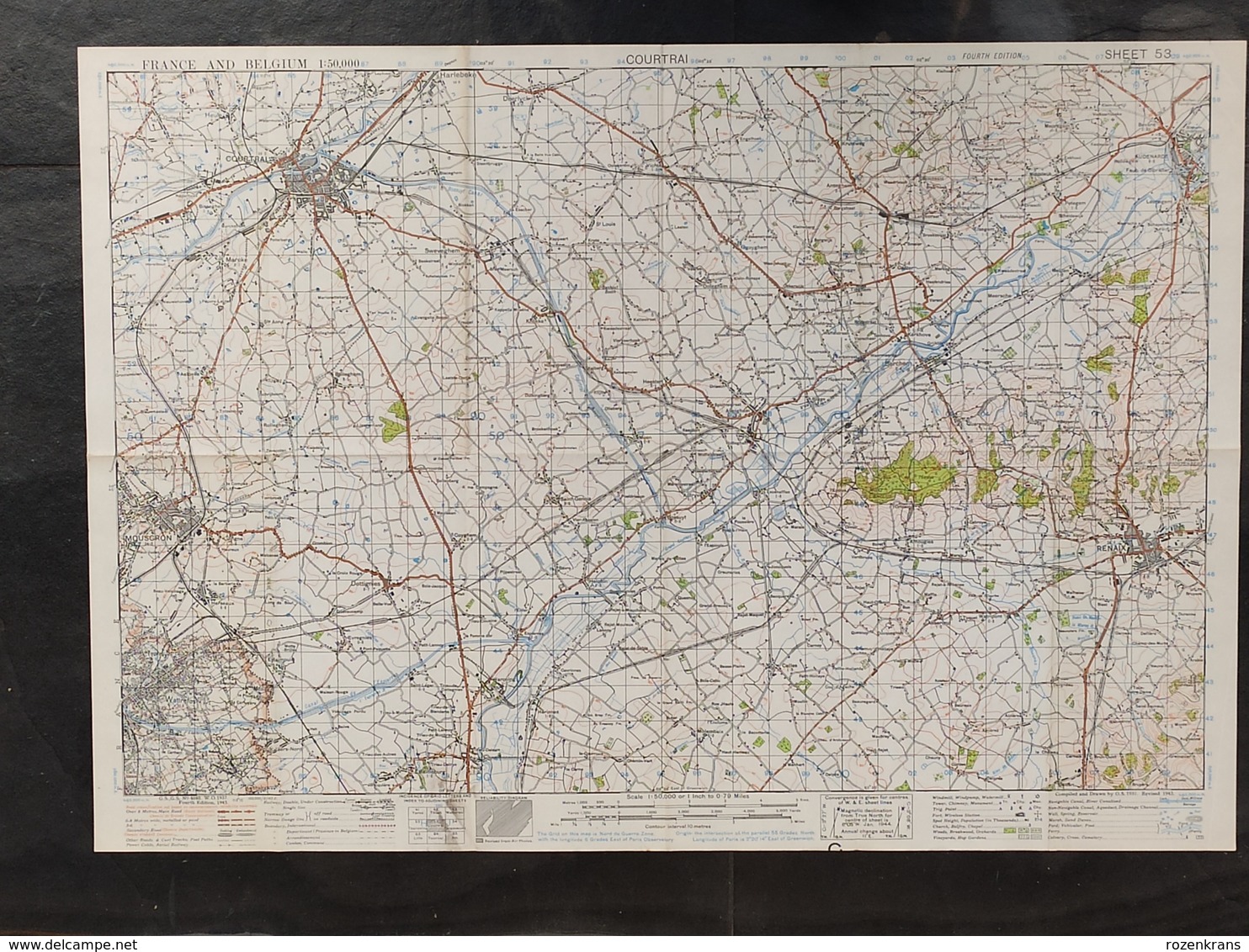 Militaire En Topografische Kaart UK War Office 1943 World War 2 WW2 Kortrijk Oudenaarde Ronse Orroir Zwevegem Avelgem - Cartes Topographiques