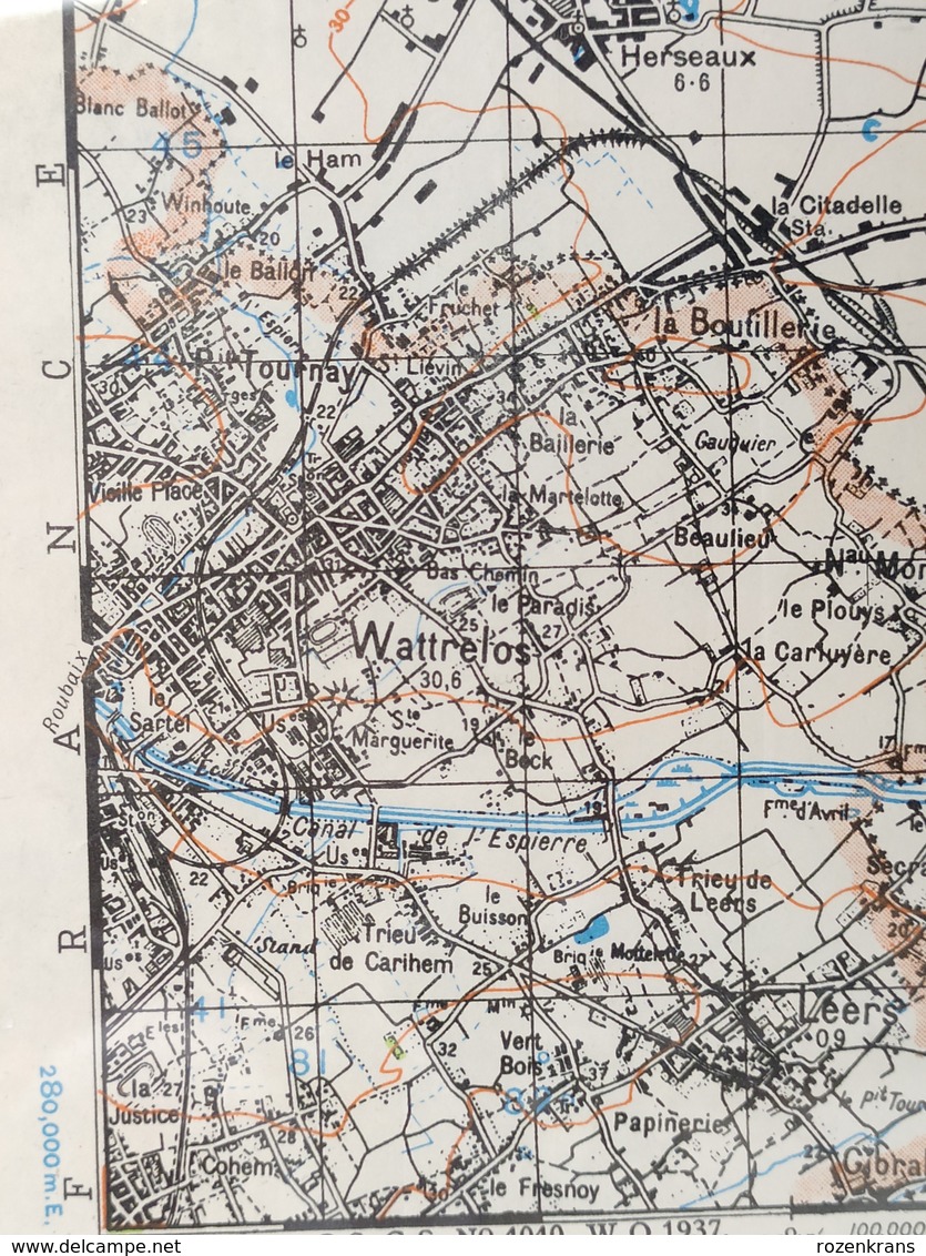 Militaire en Topografische Kaart UK War Office 1943 World War 2 WW2 Kortrijk Oudenaarde Ronse Orroir Zwevegem Avelgem