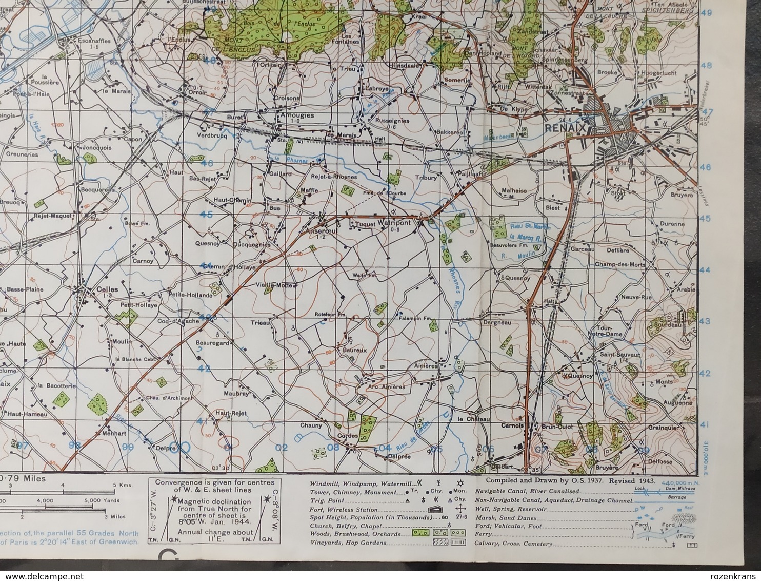 Militaire en Topografische Kaart UK War Office 1943 World War 2 WW2 Kortrijk Oudenaarde Ronse Orroir Zwevegem Avelgem