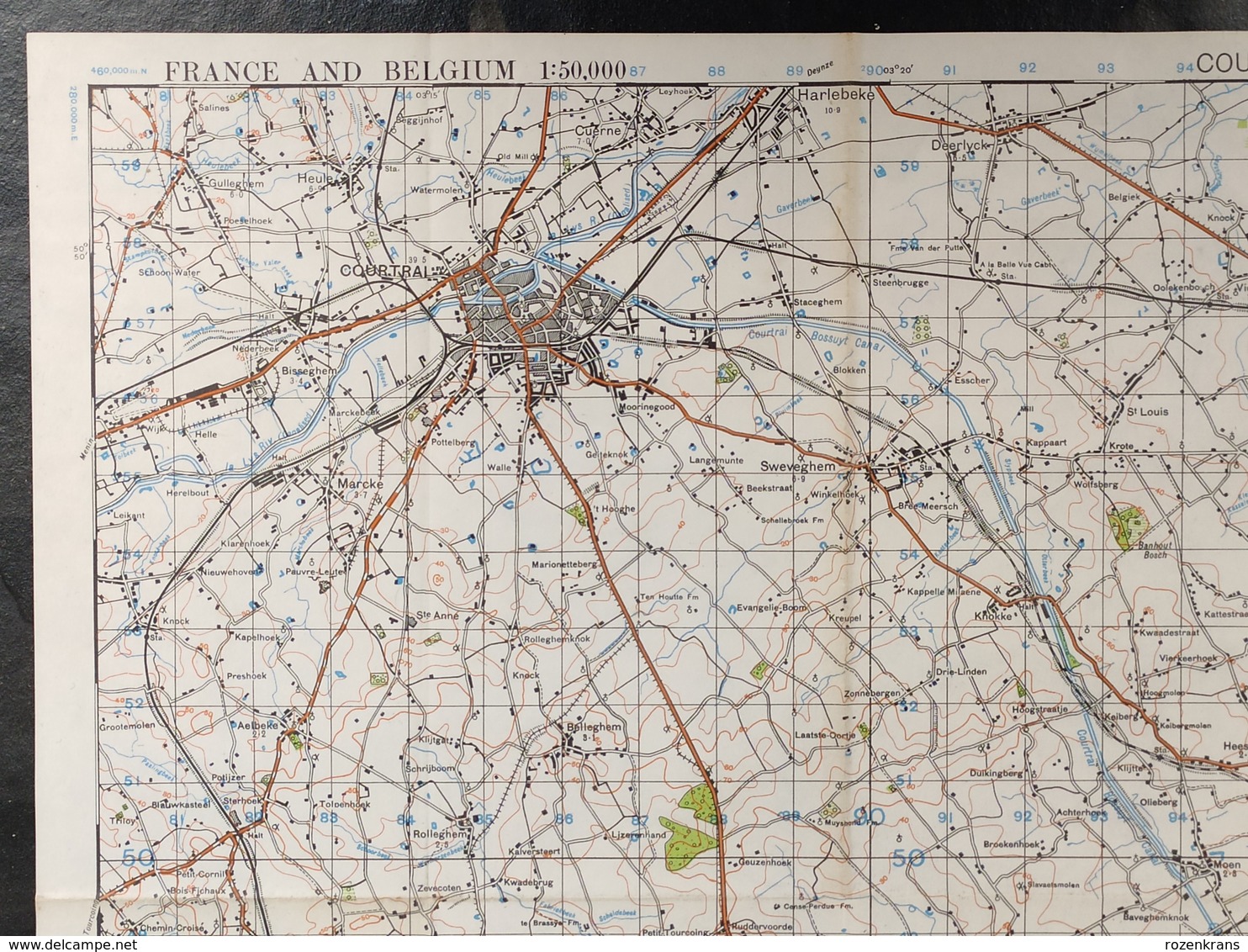 Militaire en Topografische Kaart UK War Office 1943 World War 2 WW2 Kortrijk Oudenaarde Ronse Orroir Zwevegem Avelgem