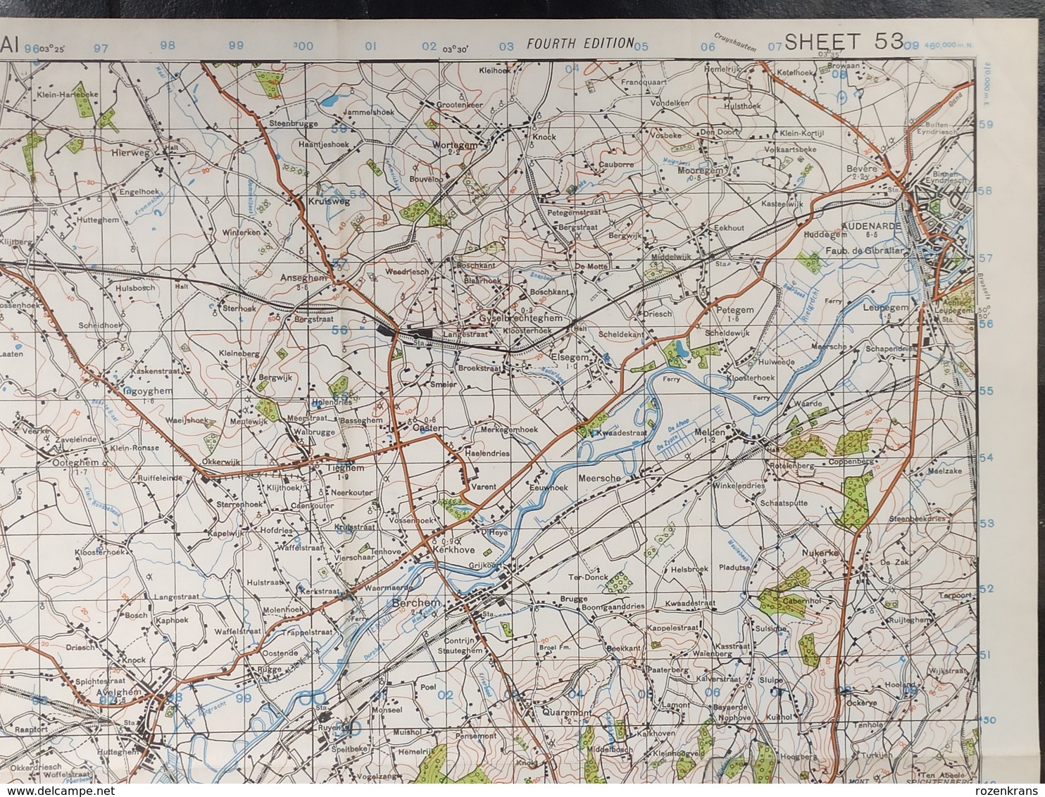 Militaire en Topografische Kaart UK War Office 1943 World War 2 WW2 Kortrijk Oudenaarde Ronse Orroir Zwevegem Avelgem