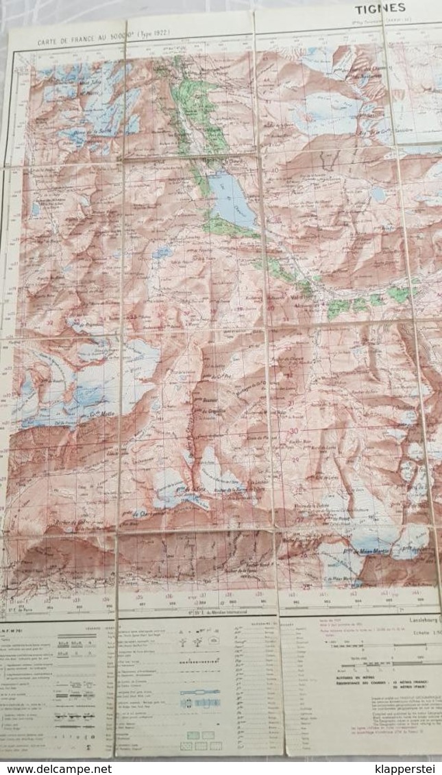 Carte Topographique Entoilée TIGNES 73 SAVOIE  Echelle 1/50.000 - Carte Topografiche