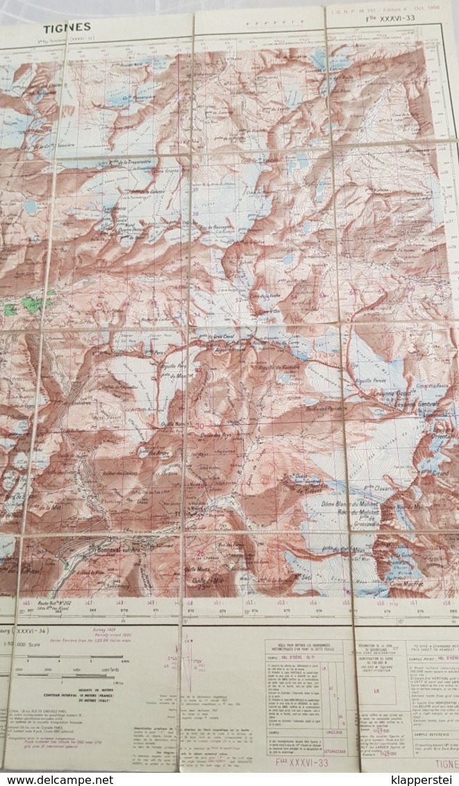 Carte Topographique Entoilée TIGNES 73 SAVOIE  Echelle 1/50.000 - Carte Topografiche