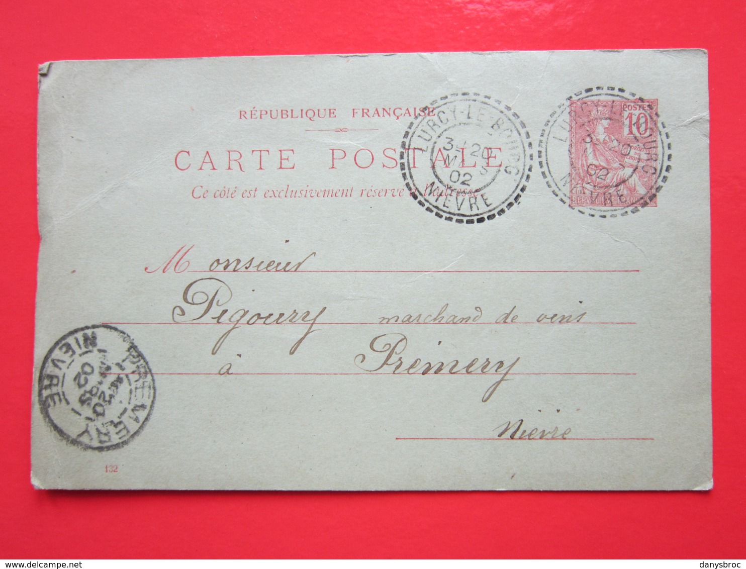 Cp écrite à St-Benin-des-Bois (58) Le 19/03/1902 Oblitérée LURCY-LE-BOURG & PREMERY (58) Timbre Entier Type MOUCHON - Cartes Postales Types Et TSC (avant 1995)