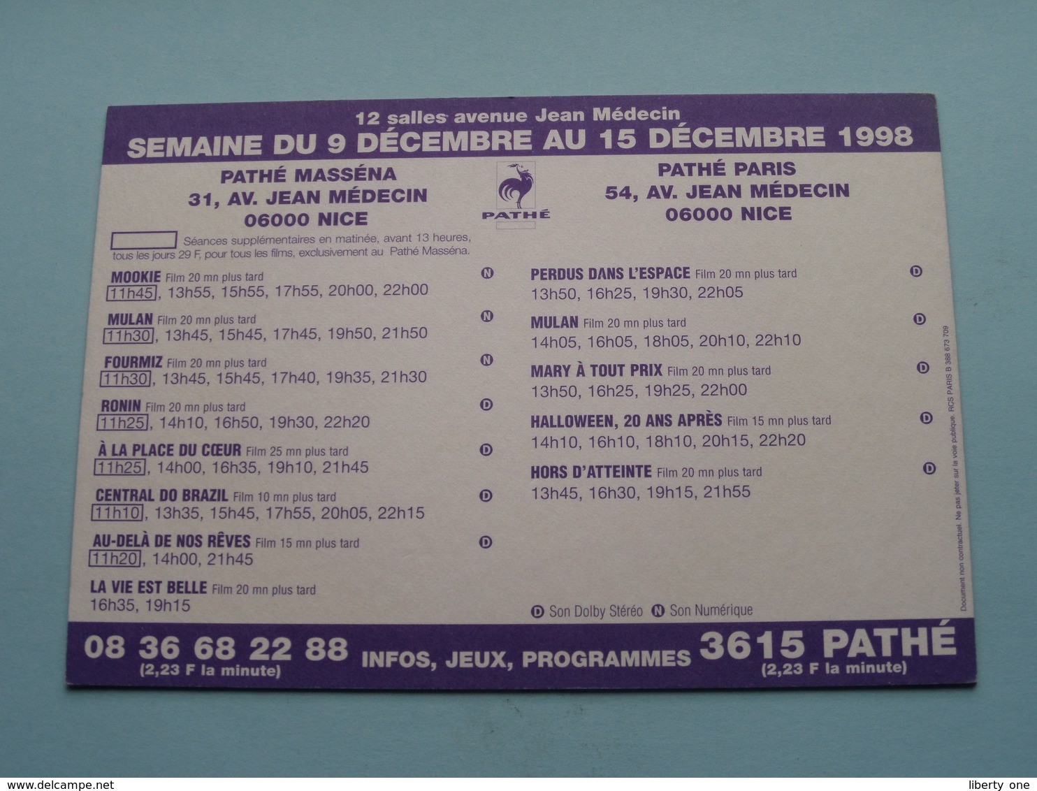 PERDUS Dans L'ESPACE > Pathé NICE ( Programme ) 1998 ( Voir Photo > 2 Scan ) ! - Cinema Advertisement