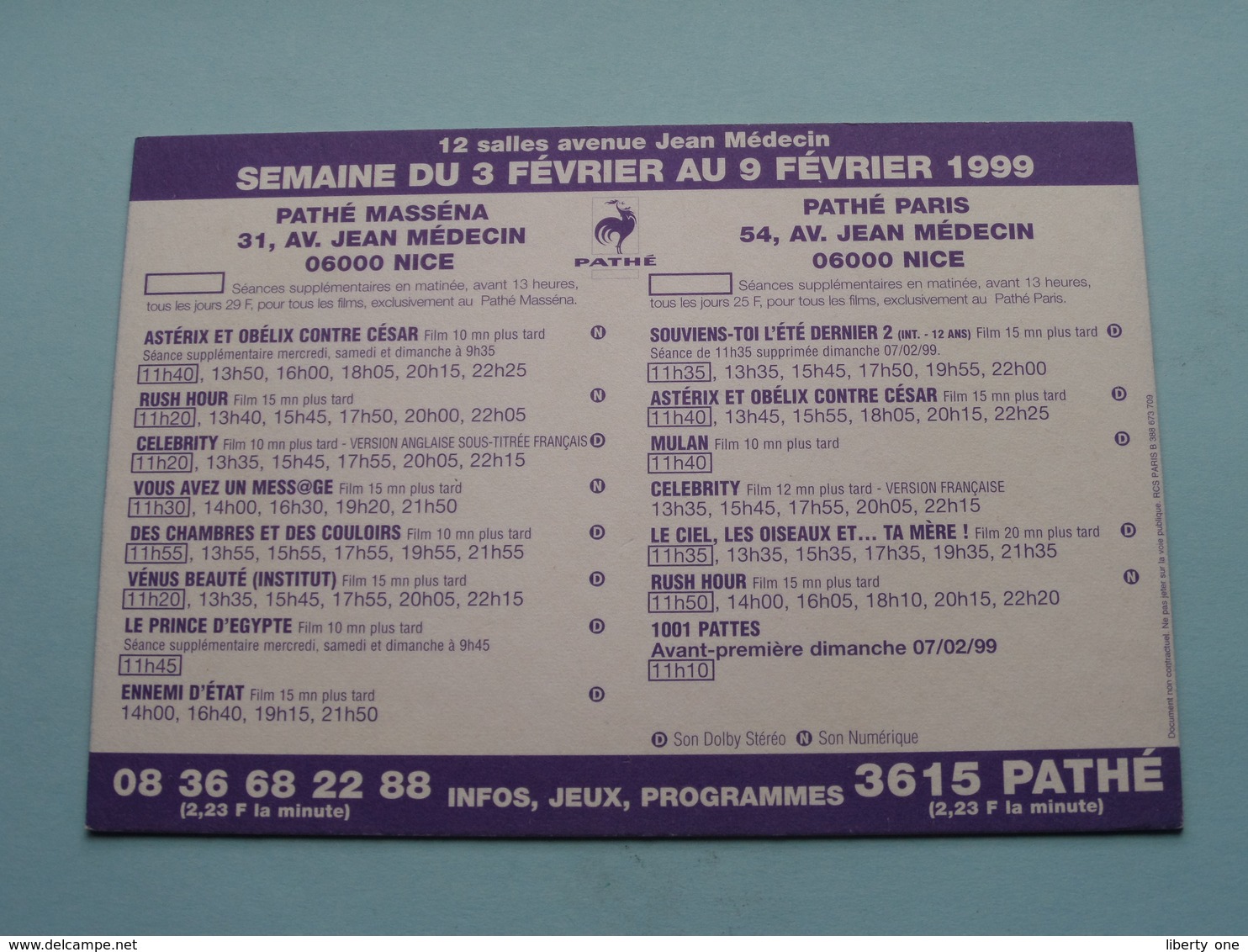 1001 PATTES > Pathé NICE ( Programme ) 1999 ( Voir Photo > 2 Scan ) ! - Publicité Cinématographique