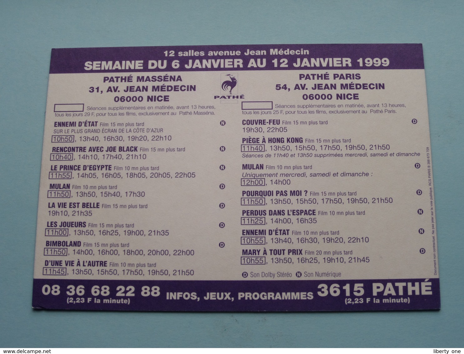 SOUVIENS-TOI...L'été Dernier 2 > Pathé NICE ( Programme ) 1999 ( Voir Photo > 2 Scan ) ! - Publicidad