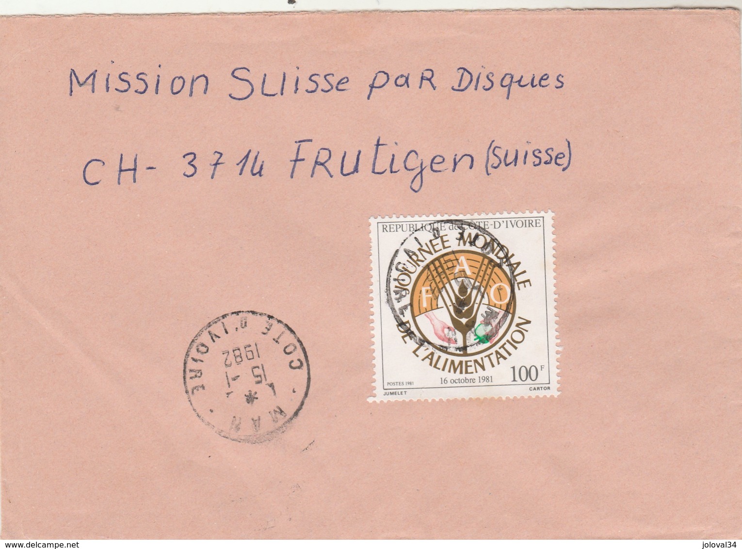 Côte D' Ivoire - Lettre MAN 15/1/1982 Pour Frutigen Suisse - Alimentation - Côte D'Ivoire (1960-...)