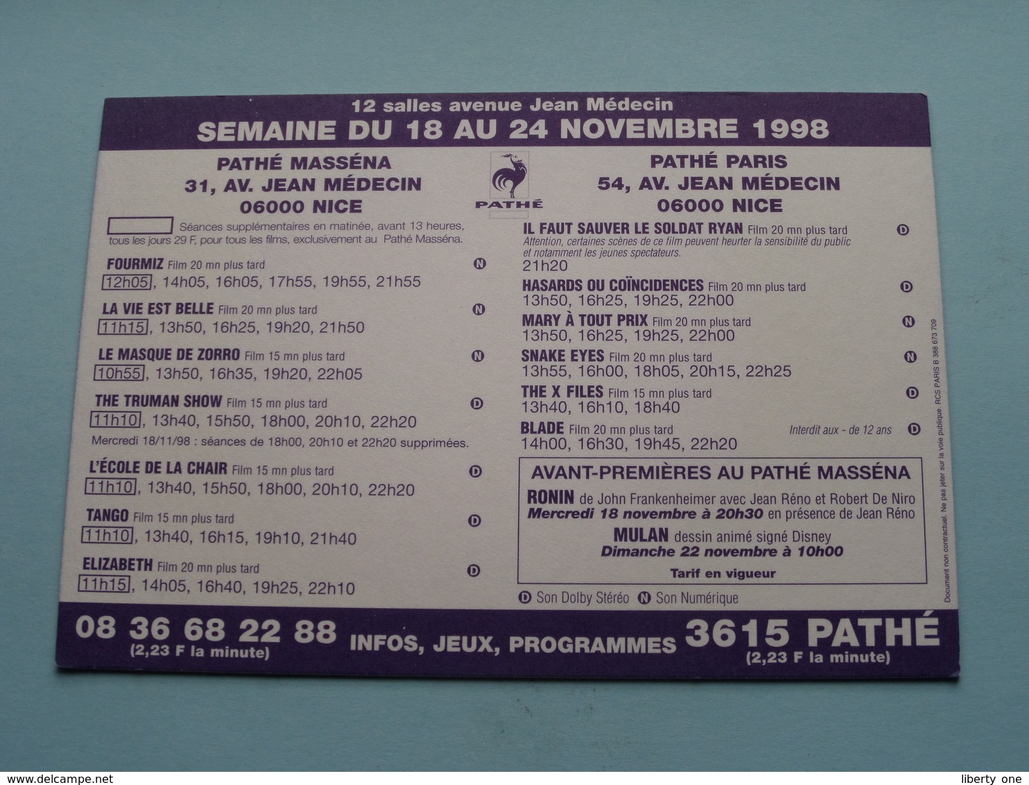 COMME UNE BETE > Pathé NICE ( Programme ) 1998 ( Voir Photo > 2 Scan ) ! - Publicité Cinématographique