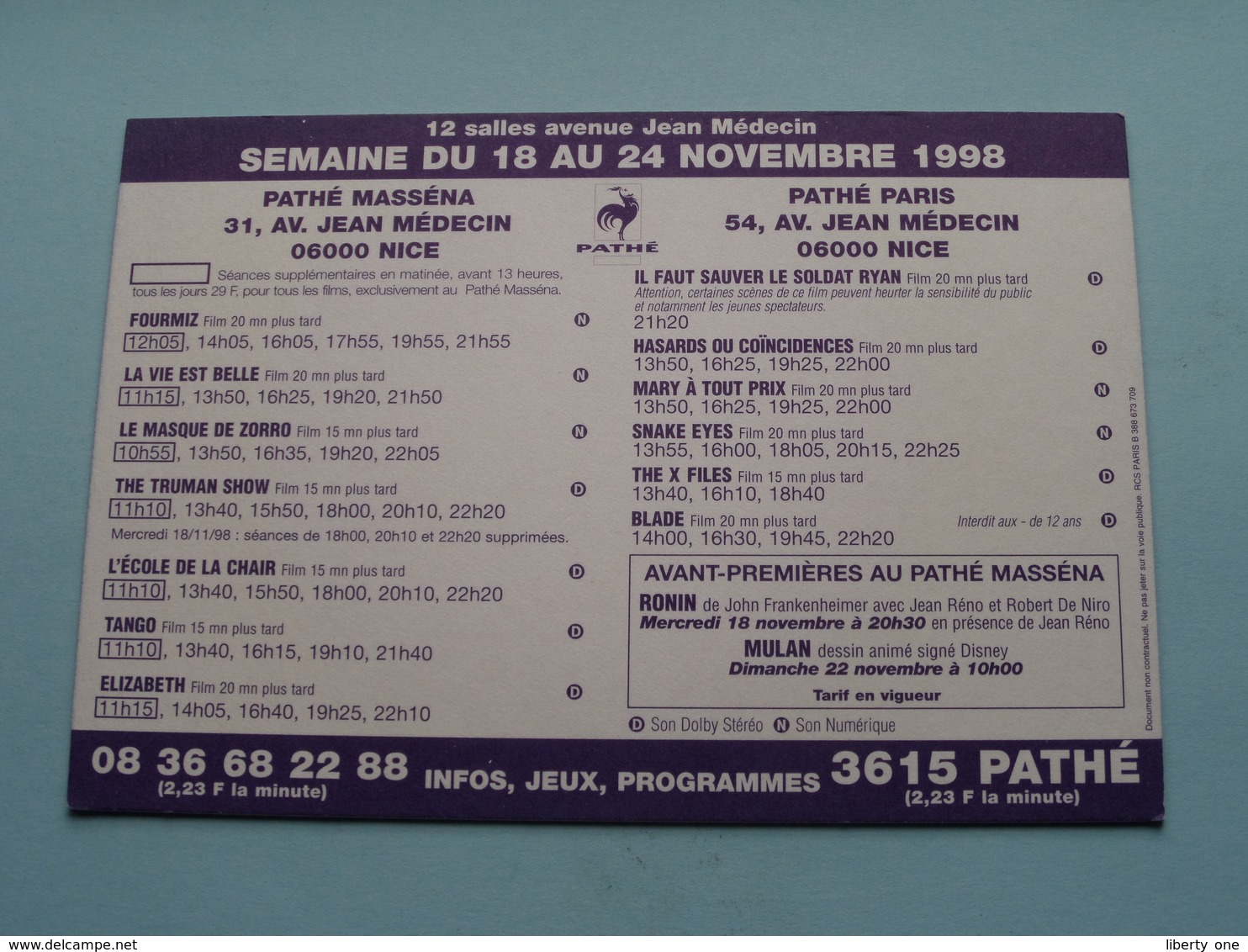 COMME UNE BETE > Pathé NICE ( Programme ) 1998 ( Voir Photo > 2 Scan ) ! - Pubblicitari