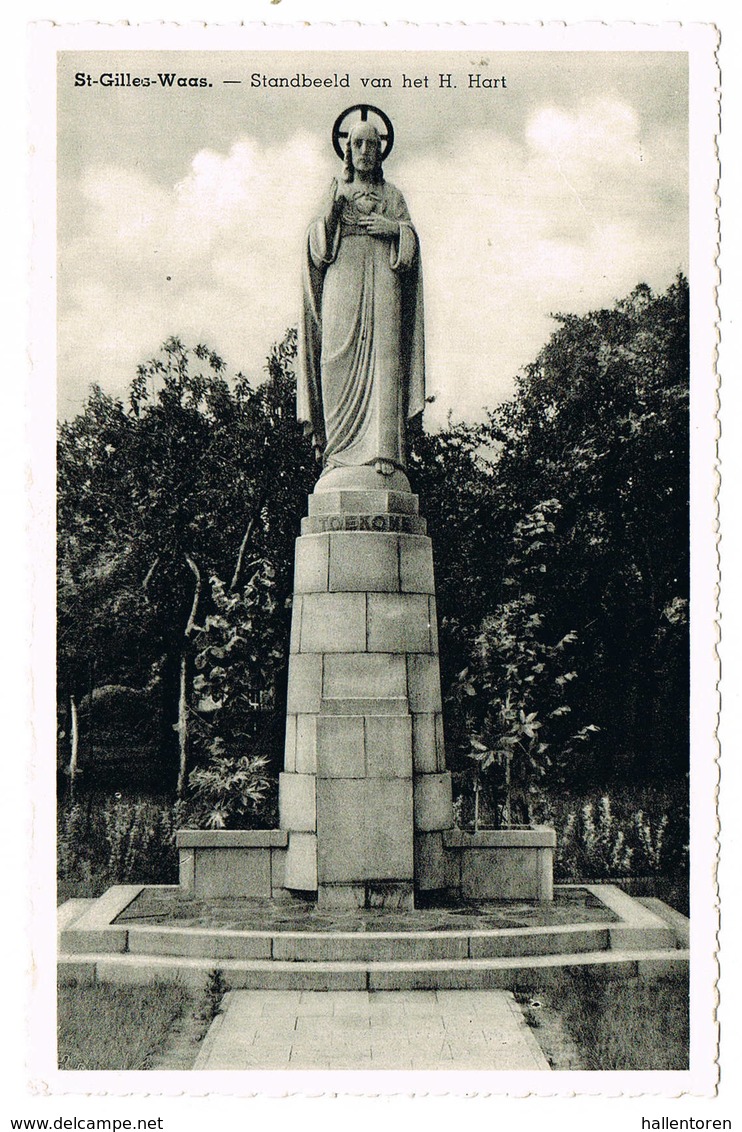 Sint-Gillis-Waas: Standbeeld Van Het H.Hart ( 2 Scans) - Sint-Gillis-Waas