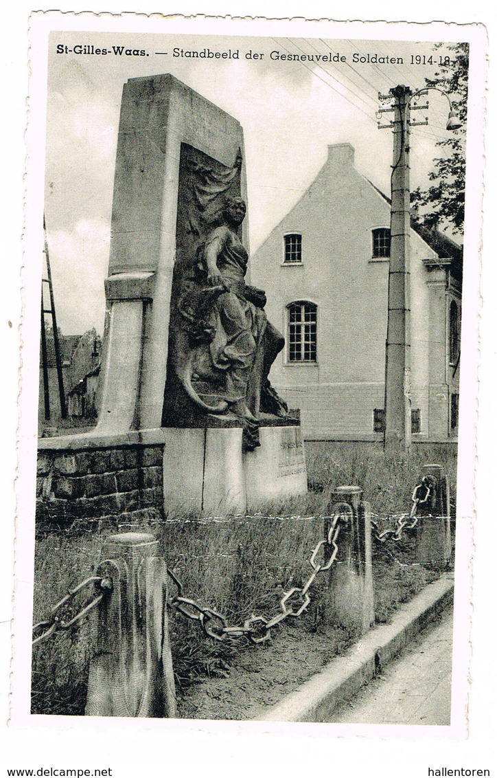 Sint-Gillis-Waas: Standbeeld Der Gesneuvelde Soldaten 1914-18 ( 2 Scans) - Sint-Gillis-Waas