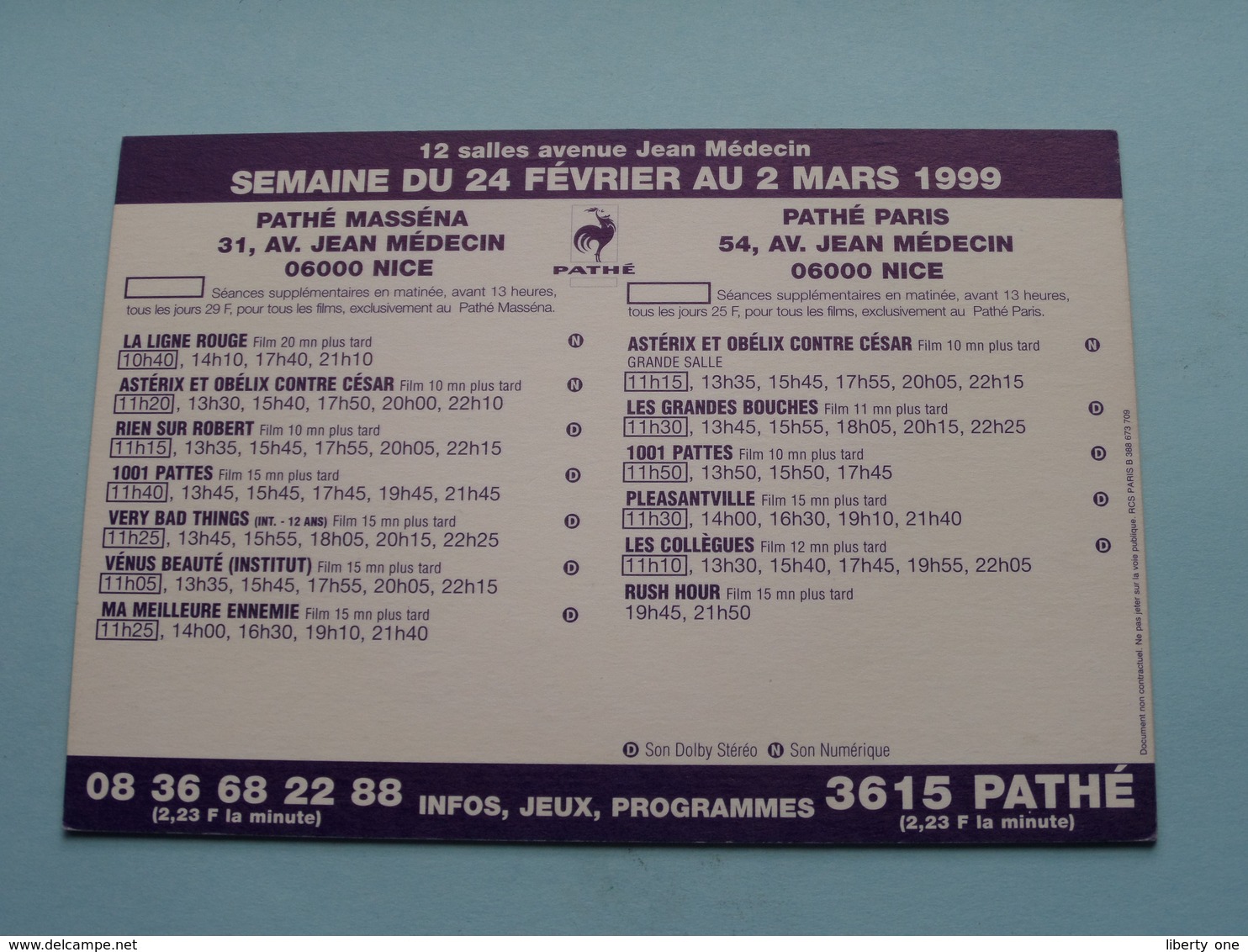 8MM Huit Millimètres > Pathé NICE ( Programme ) 1999 ( Voir Photo > 2 Scan ) ! - Publicidad