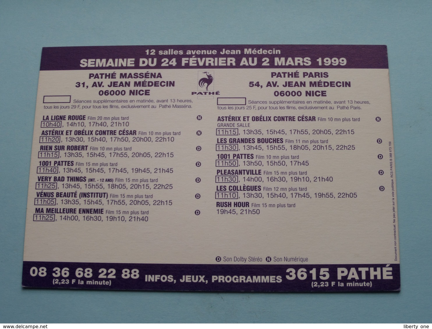 8MM Huit Millimètres > Pathé NICE ( Programme ) 1999 ( Voir Photo > 2 Scan ) ! - Pubblicitari