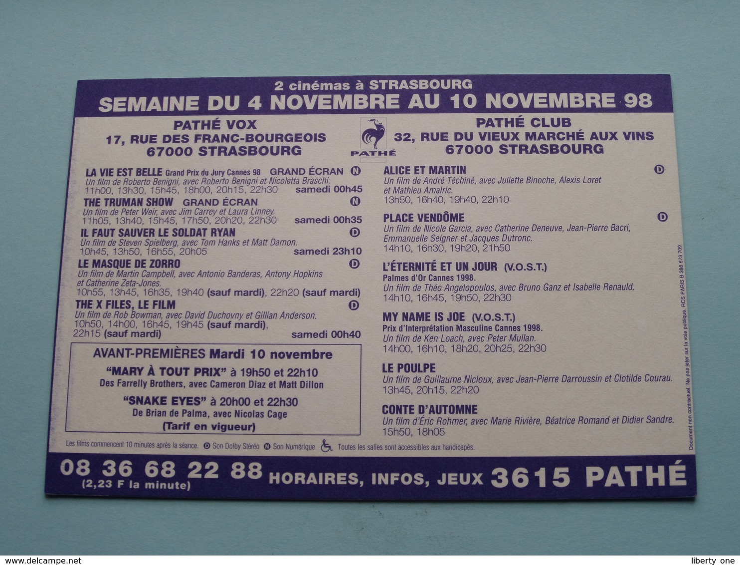 ELIZABETH > Pathé STRASBOURG ( Programme ) 1998 ( Voir Photo > 2 Scan ) ! - Cinema Advertisement