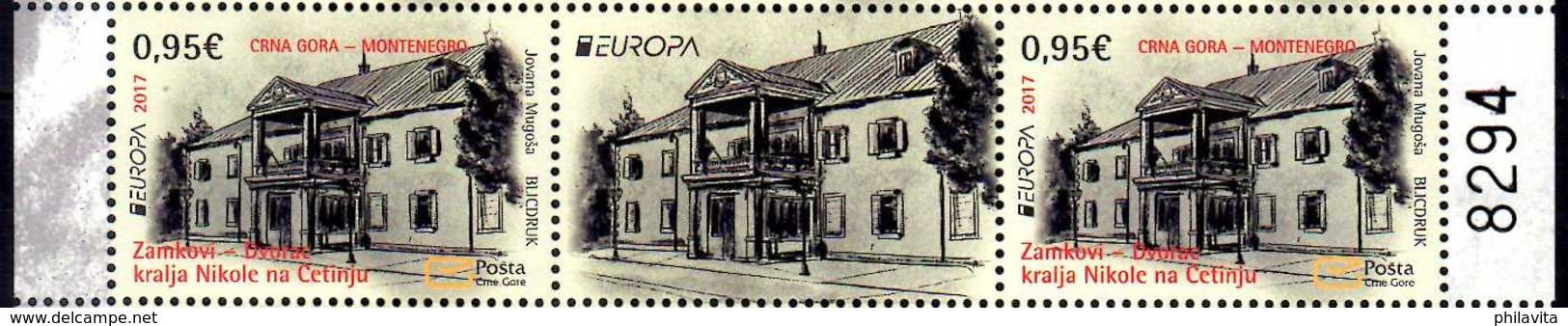2017 Montenegro Europa CEPT Castles 1v Gutter Strip + Sheetlet Coupon MNH** MiNr. 404 - 2017