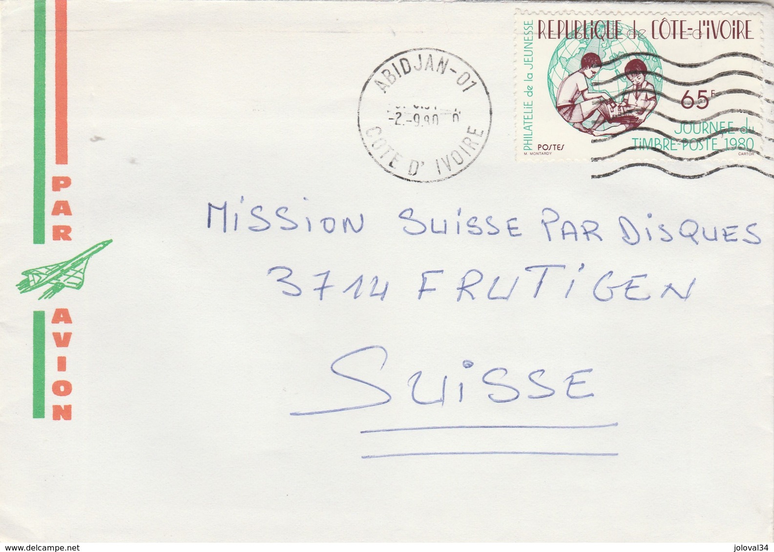 Côte D' Ivoire - Lettre ABIDJAN 01 Du 2/9/1980 Pour Frutigen Suisse - Journée Du Timbre - Côte D'Ivoire (1960-...)