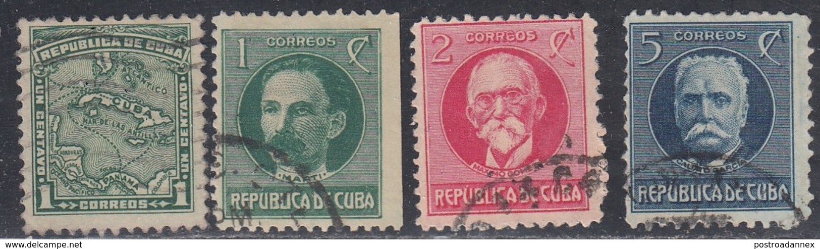 Cuba, Scott #253, 264-265, 268, Used, Map, Marti, Gomez, Garcia, Issued 1914-1917 - Used Stamps