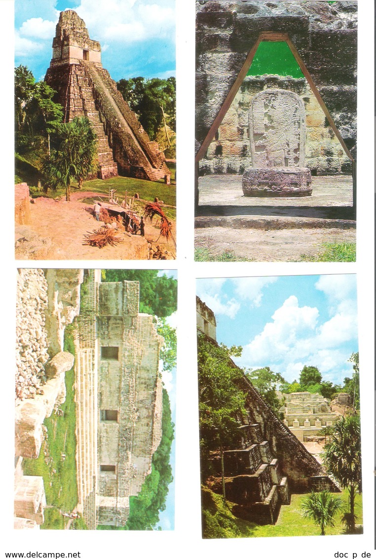 4 Cards - Guatemala - Tikal - Maya - Temple Of The Giant Jaguar - Dios Del Maiz - Palacio De Malor - Guatemala