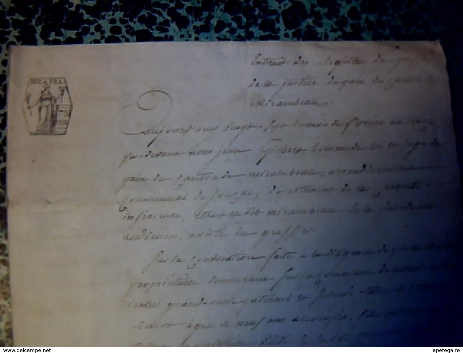 Vieux Papier  Notarié De 1827 Cachet   & Fiscal De75 Ct  Fait  Au Greffe De Justice & De Paix De  Mirambeau 2 Pages A Et - Cachets Généralité