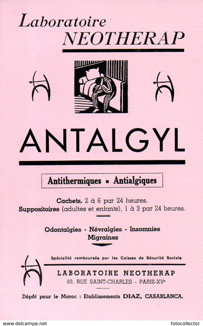 Buvard Antalgyl Du Laboratoire Neotherap 83 R St Charles Paris 15 - Produits Pharmaceutiques