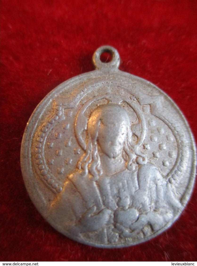 Petite Médaille Religieuse Ancienne/ Coeur Du Christ/ Vierge En Pied / Aluminium/ Fin XIXéme         CAN834 - Religion & Esotérisme