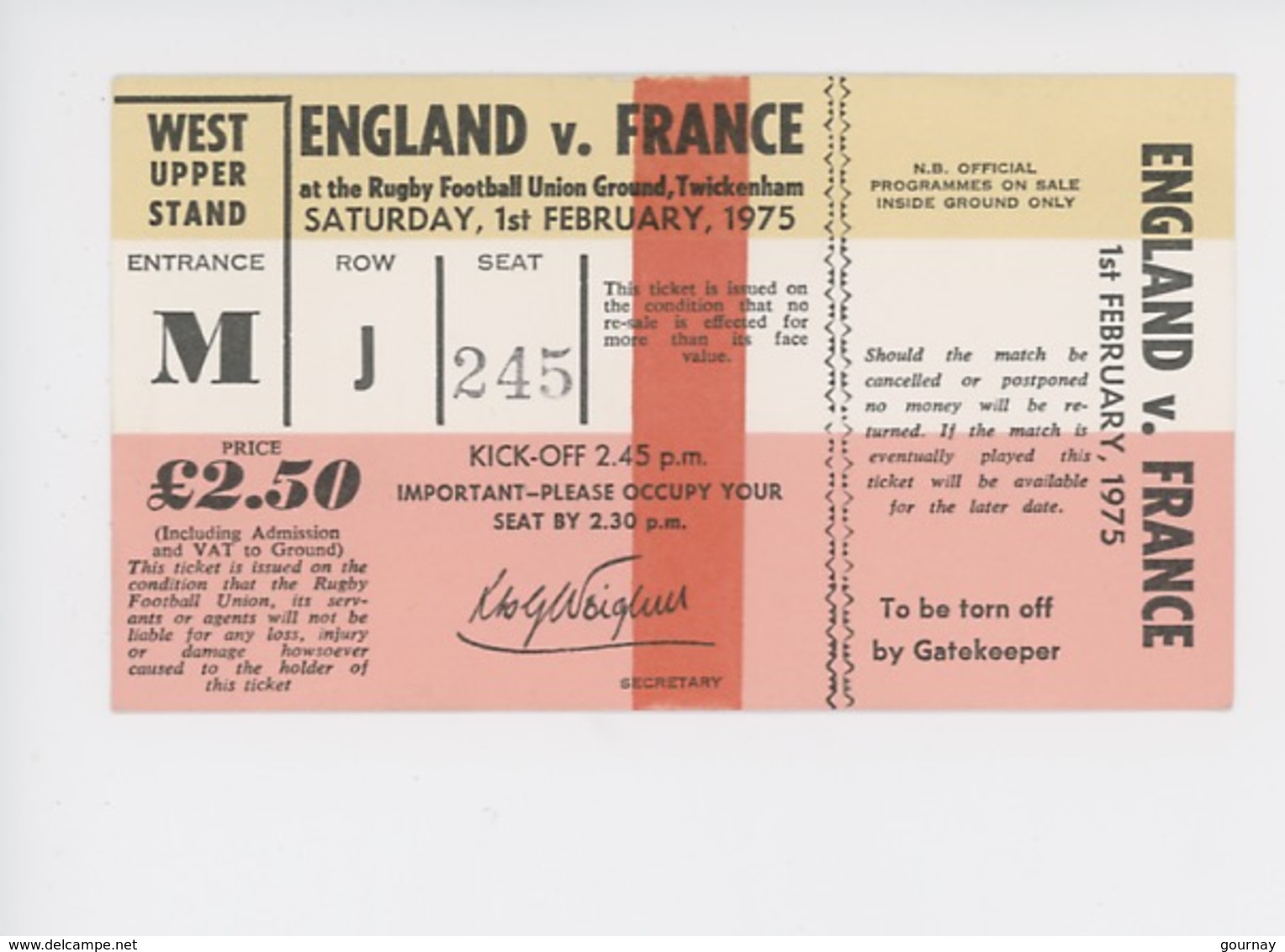 *ticket - Rugby England France Février 1975 Rugby Football Union Ground - Tickenham (14X8)* - Tickets D'entrée