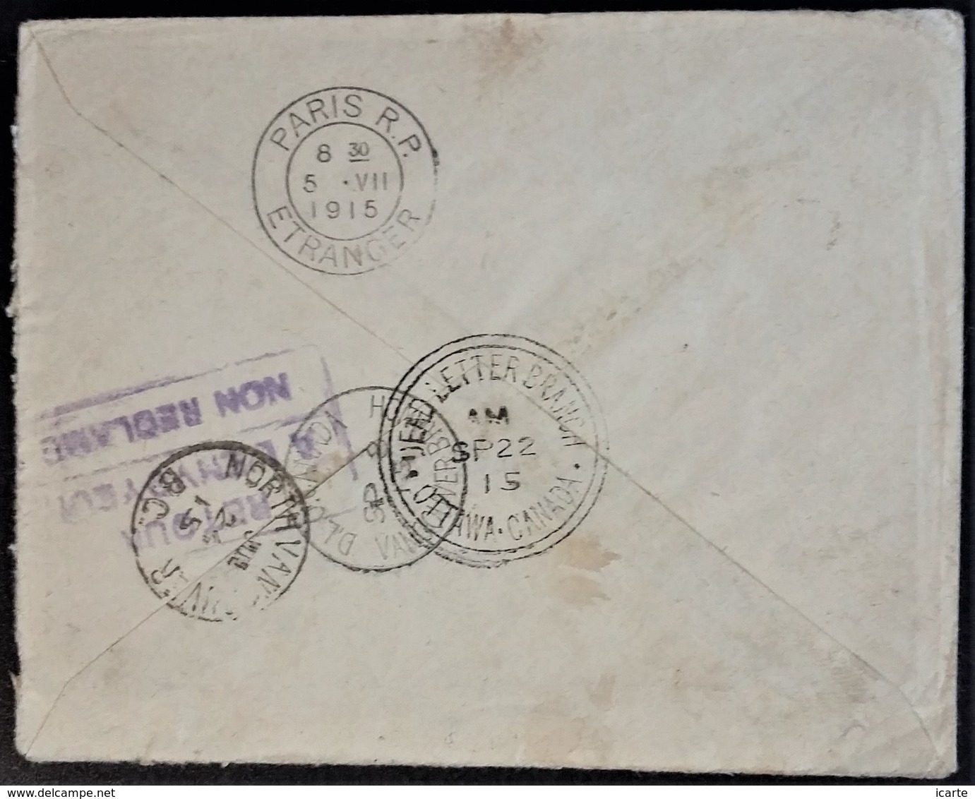 Petite Enveloppe Juillet 1915 MONTENEGRO Vers Vancouver CANADA Via PARIS - 1. Weltkrieg 1914-1918