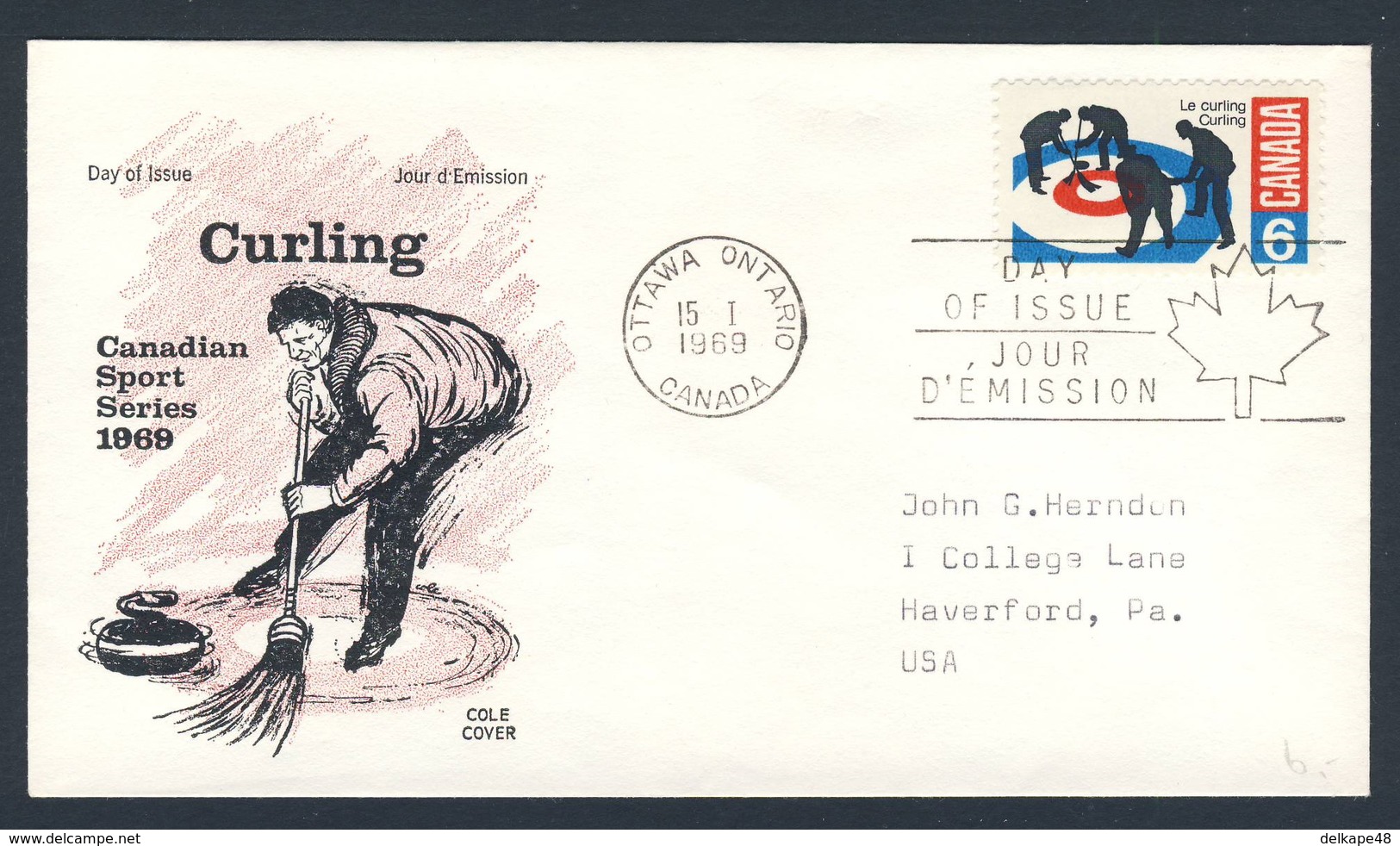 Canada 1969 FDC - Mi 432 YT 411 SG 632 - Curling - Canadian Sport Series / Winter Olympic Games Since 1998 - Winter (Varia)