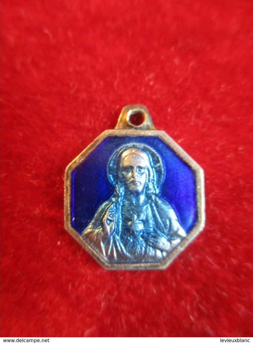 Mini-médaille Religieuse Ancienne/Coeur Du Christ/Vierge Et Enfant//Bronze Cloisonnéémaillé Bleu/Début XXéme    CAN839 - Religion & Esotericism