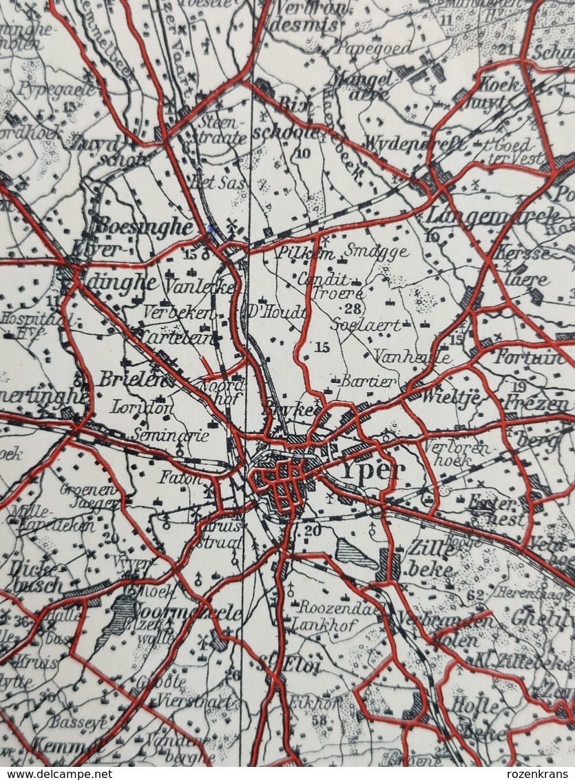 Oude Geografische Kaart (Jaren'20) VTB Ieper Brugge Oostende Diksmuide Nieuwpoort Blankenberghe Kortrijk Roeselare Tielt - Cartes Géographiques