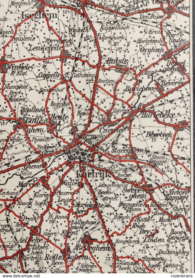 Oude Geografische Kaart (Jaren'20) VTB Ieper Brugge Oostende Diksmuide Nieuwpoort Blankenberghe Kortrijk Roeselare Tielt - Cartes Géographiques