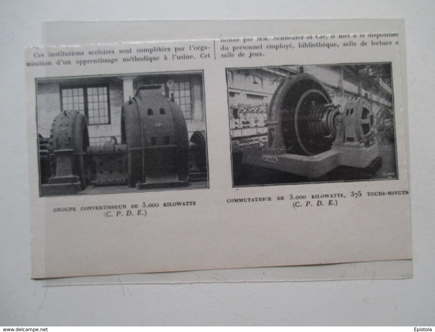 CHAMPAGNE SUR SEINE   (77)  Usine SCHNEIDER Groupe Convertisseur Commutateur De 3000 KW   - Coupure De Presse De 1923 - Otros Componentes