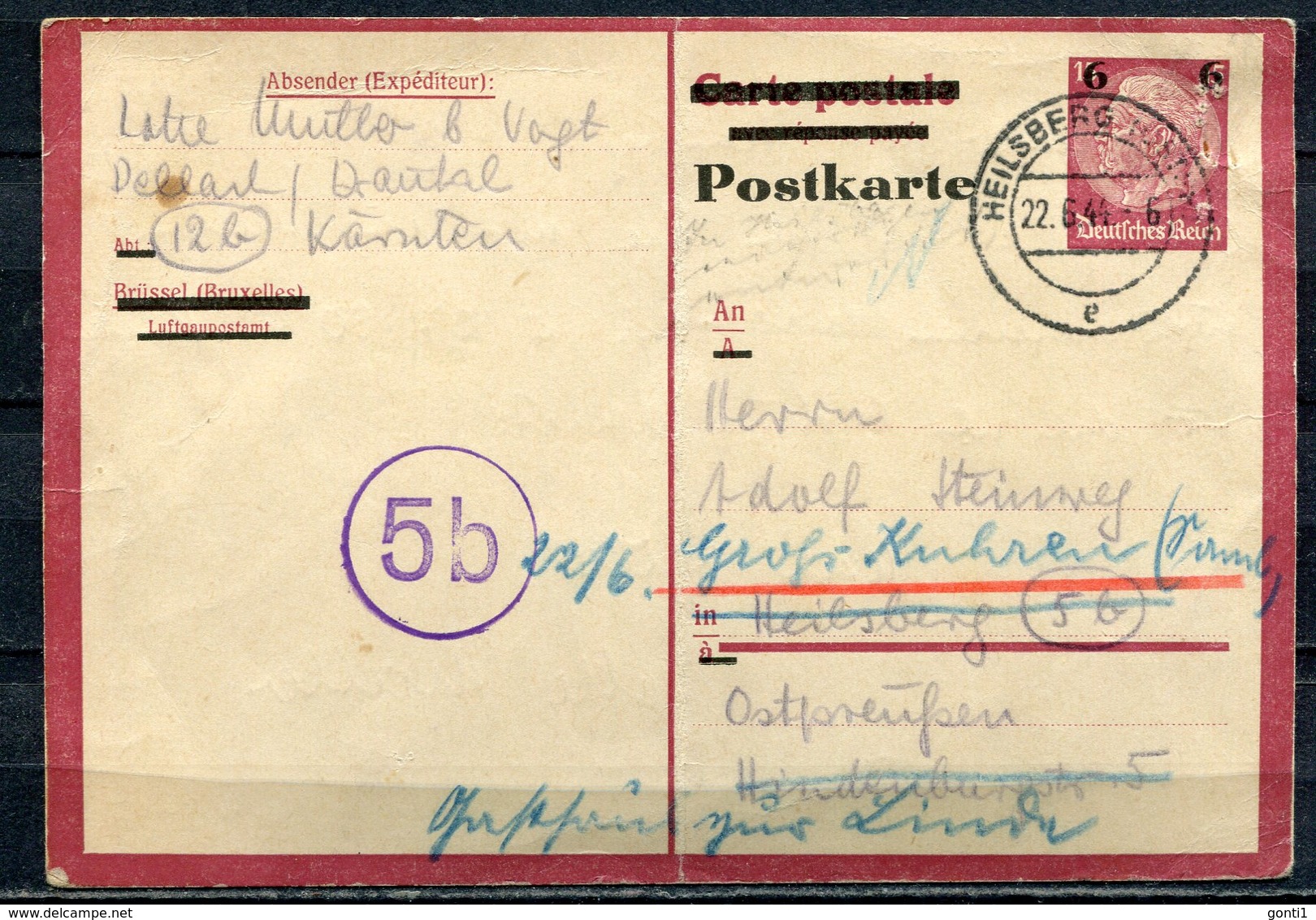 German Empires,DR 1944 Ganzsache Mi.Nr.P 244 Kopfbild Hindenburg Mit Überdruck "Kärnten-Heilsberg-" 1 GS Used,. - Storia Postale