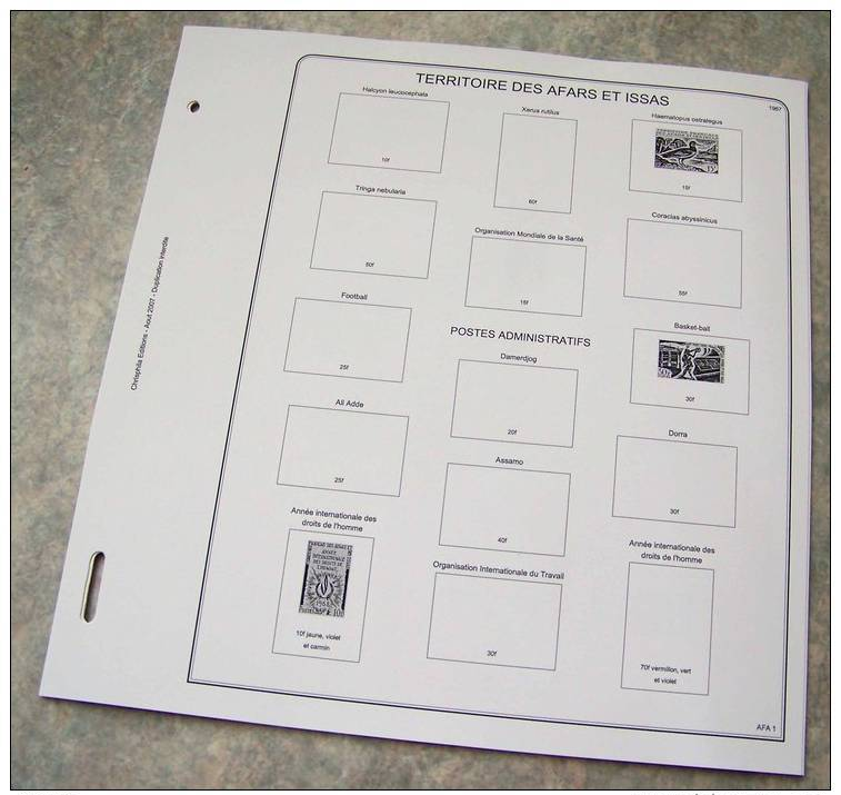 Feuilles Album AFARS ET ISSAS (13 Feuilles) Avec Page De Garde (Qualité Professionnelle) - Pré-Imprimés