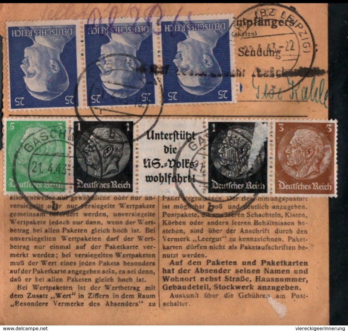 ! 1943 Paketkarte Deutsches Reich, Gaschwitz Nach Taucha , Zusammendrucke - Briefe U. Dokumente