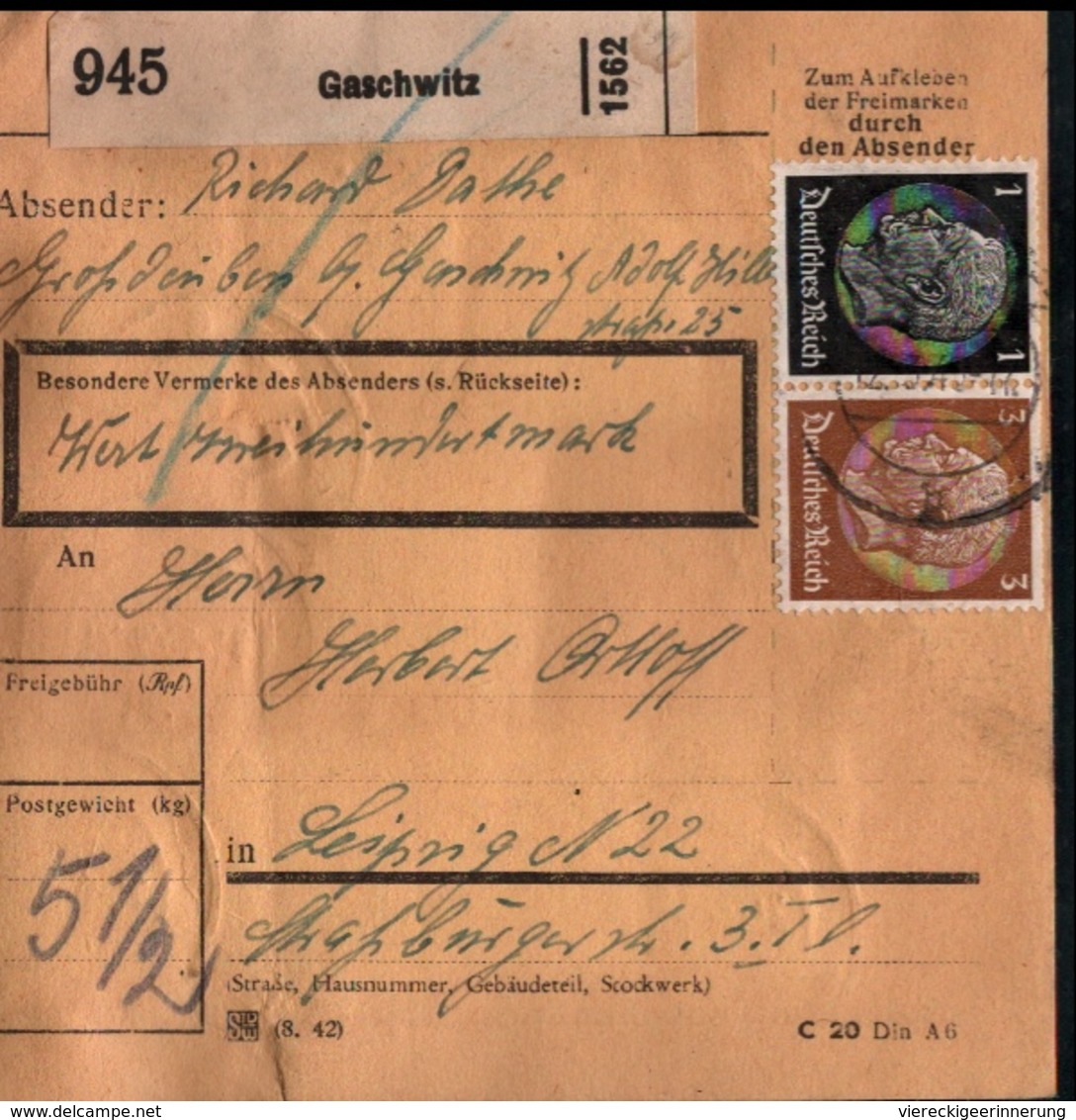 ! 1943 Paketkarte Deutsches Reich, Gaschwitz Nach Leipzig , Zusammendrucke - Briefe U. Dokumente