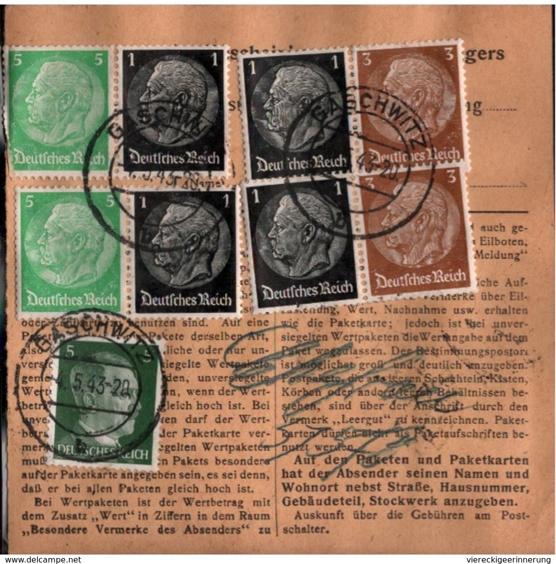 ! 1943 Paketkarte Deutsches Reich, Gaschwitz Nach Leipzig , Zusammendrucke - Briefe U. Dokumente