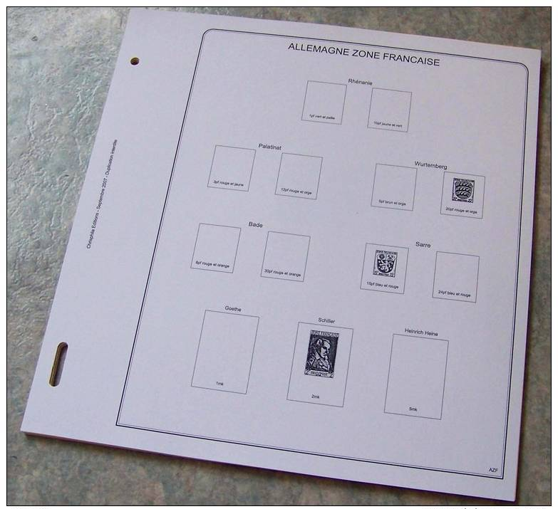 Feuilles Album ALLEMAGNE Z. FR. BADE RHENANIE-PAL. WURTEMB. (10 Feuilles) Et 4 Pages De Garde (Qualité Professionnelle) - Pré-Imprimés