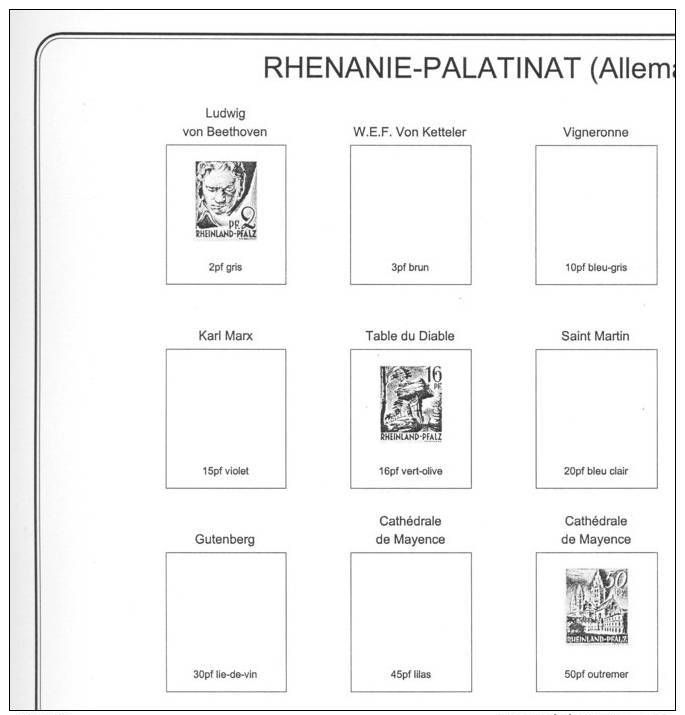 Feuilles Album ALLEMAGNE Z. FR. BADE RHENANIE-PAL. WURTEMB. (10 Feuilles) Et 4 Pages De Garde (Qualité Professionnelle) - Pré-Imprimés